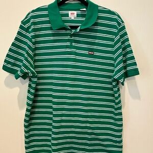 Levi's Green and White Striped Polo Shirt